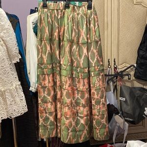 Green/pink printed maxi skirt